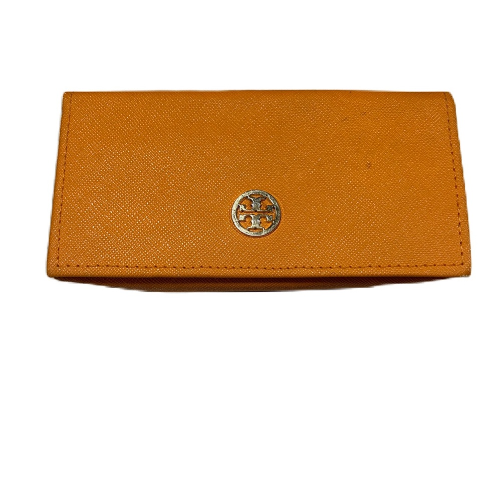 TORY BURCH Signature Eyeglasses Glasses Case Orange Faux Leather Gold Logo XL
